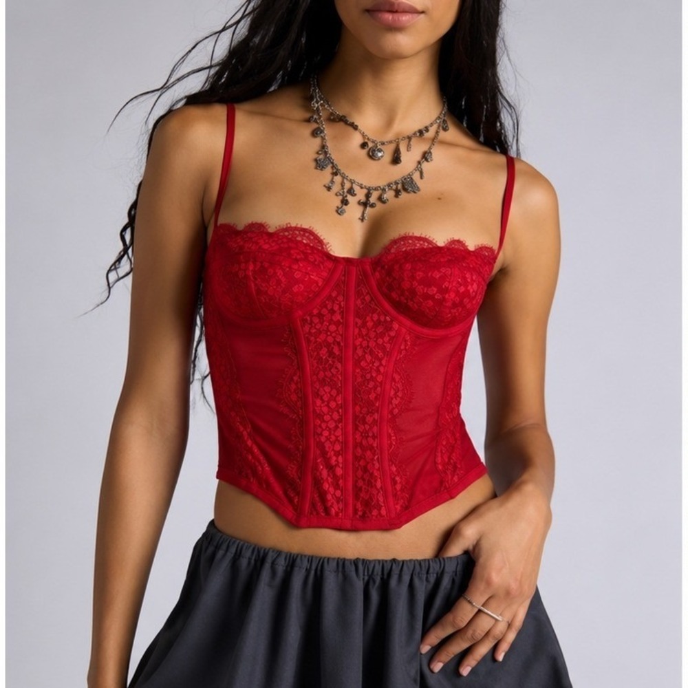 Urban Outfitters Out From Under Modern Love Corset Red Lace Top Medium